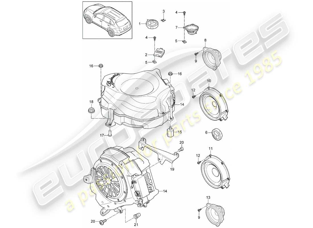 Porsche Cayenne E2 (2015) HAUT-PARLEUR Diagramme de pièce
