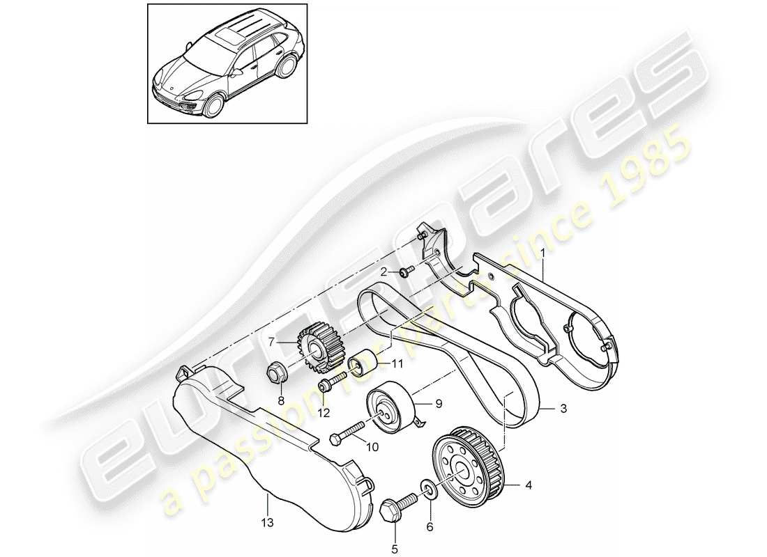 Porsche Cayenne E2 (2018) courroie crantée Diagramme de pièce