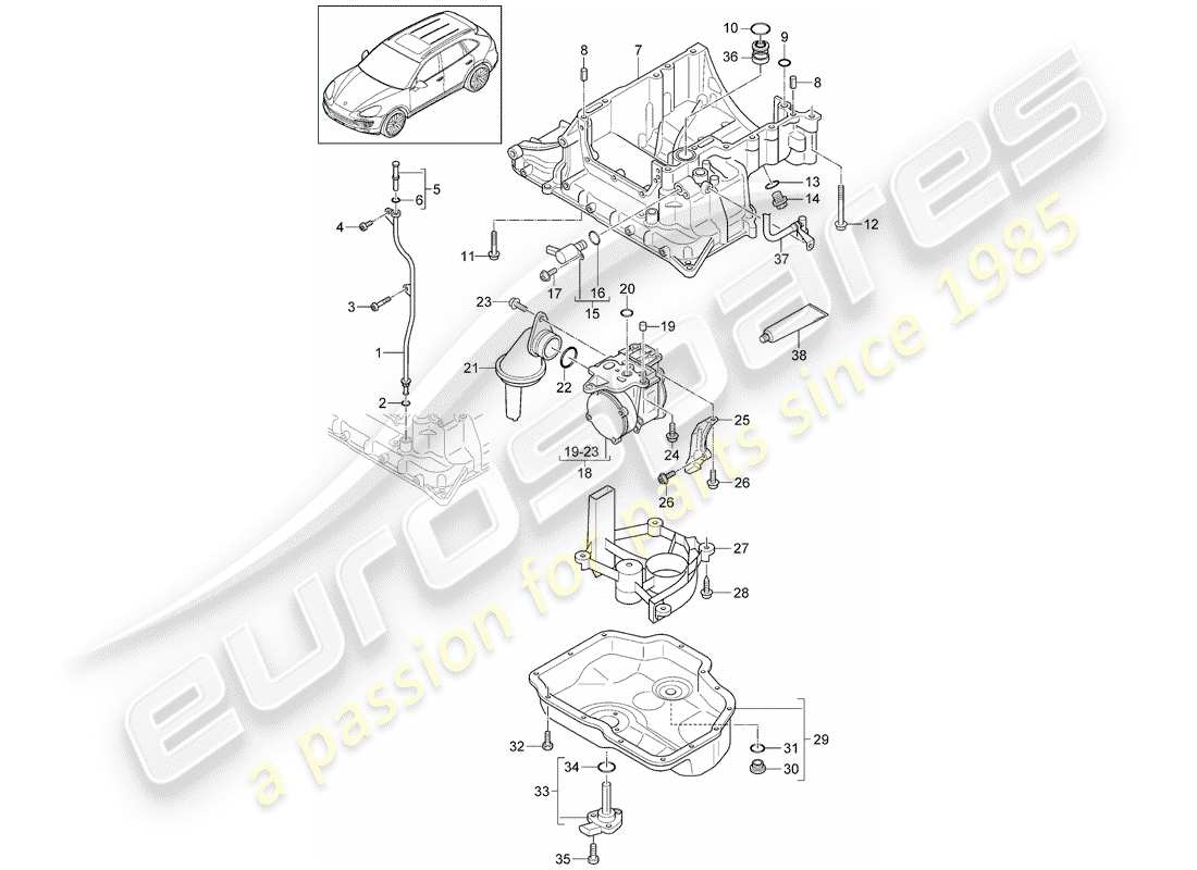 Porsche Cayenne E2 (2018) boîtier conducteur d'huile Diagramme de pièce