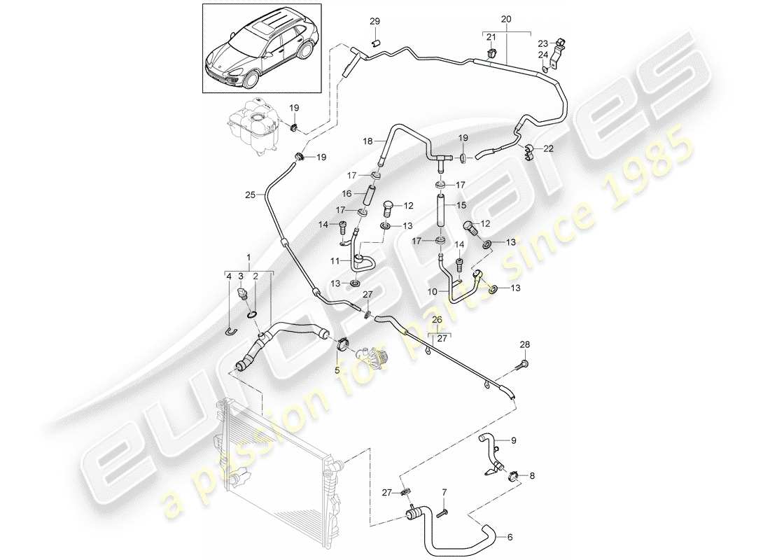 Porsche Cayenne E2 (2018) refroidissement par eau 4 Diagramme de pièce