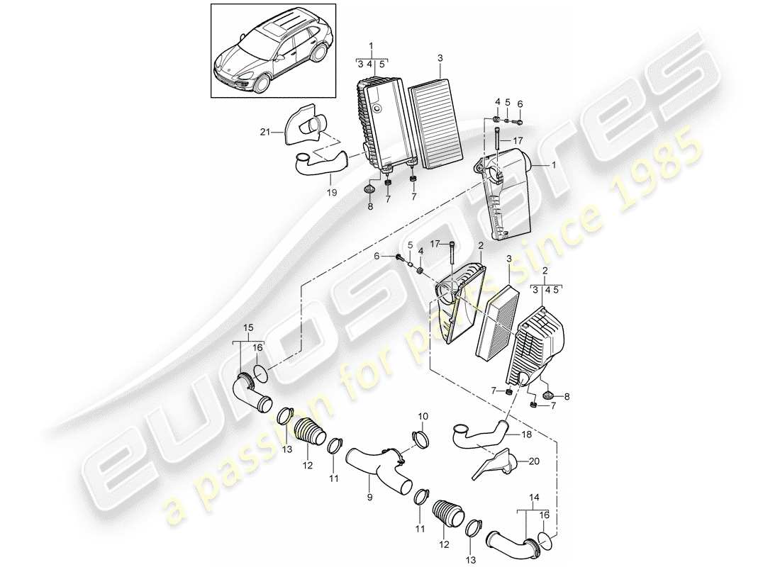 Porsche Cayenne E2 (2018) filtre à air avec connexion Diagramme de pièce