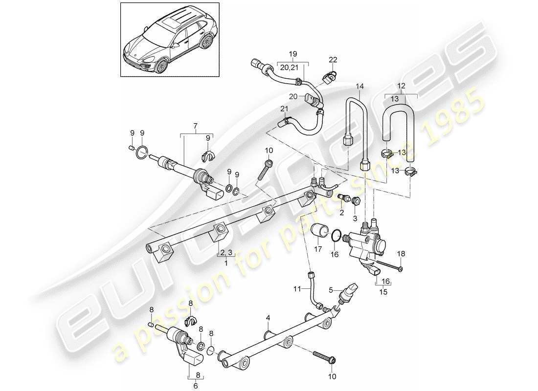Porsche Cayenne E2 (2018) tuyau de récupération de carburant Diagramme de pièce
