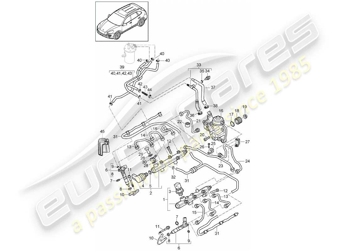 Porsche Cayenne E2 (2018) tuyau de récupération de carburant Diagramme de pièce