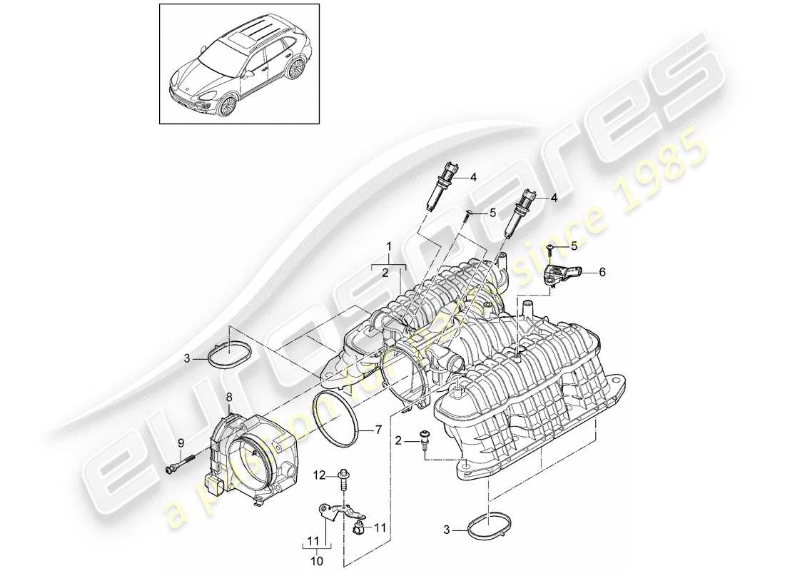 Porsche Cayenne E2 (2018) distributeur d'air d'admission Diagramme de pièce