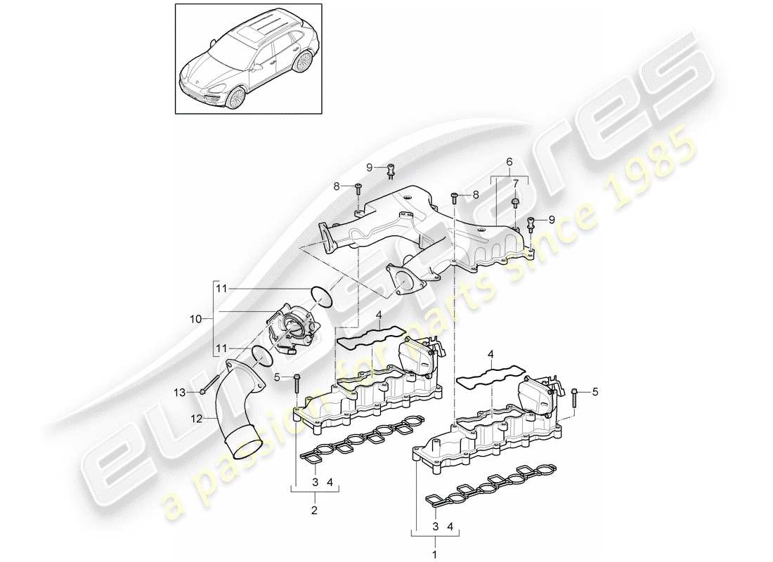Porsche Cayenne E2 (2018) COLLECTEUR D'ADMISSION Diagramme de pièce