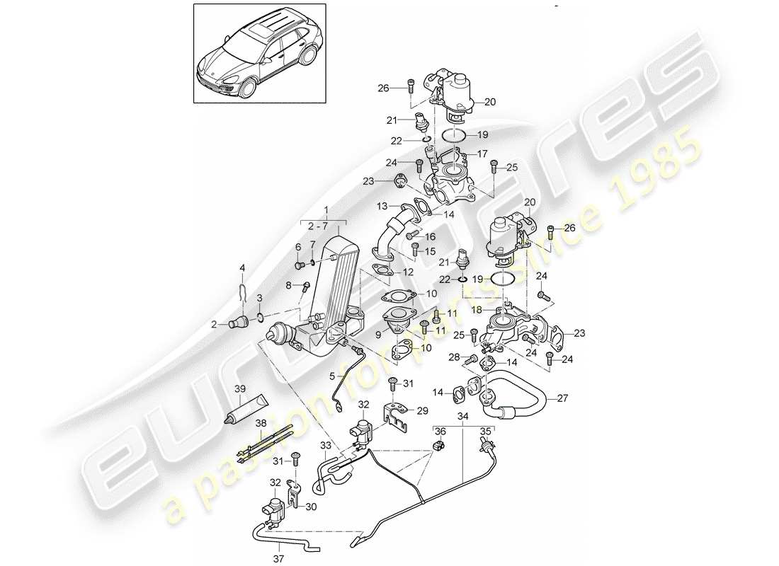Porsche Cayenne E2 (2018) recyclage des gaz d'échappement Diagramme de pièce