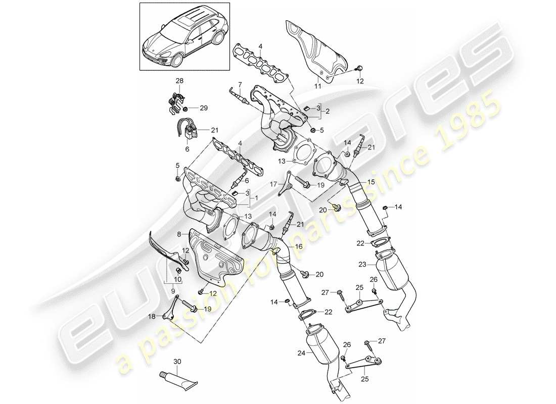 Porsche Cayenne E2 (2018) Système d'échappement Diagramme de pièce