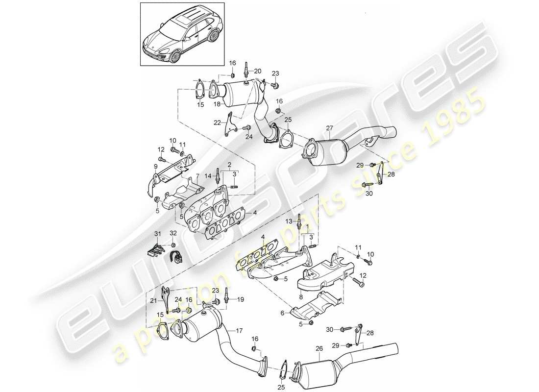 Porsche Cayenne E2 (2018) Système d'échappement Diagramme de pièce