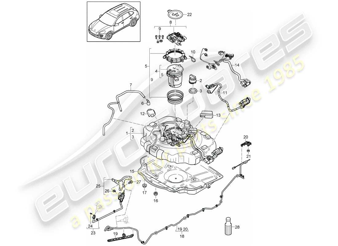 Porsche Cayenne E2 (2018) ex. système de contrôle des émissions Diagramme de pièce