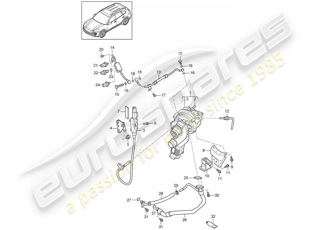 Porsche Cayenne E2 (2018) TURBOCOMPRESSEUR DE GAZ D'ÉCHAPPEMENT Diagramme de pièce
