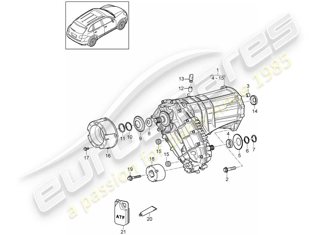 Porsche Cayenne E2 (2018) BOÎTE DE TRANSFERT Diagramme de pièce