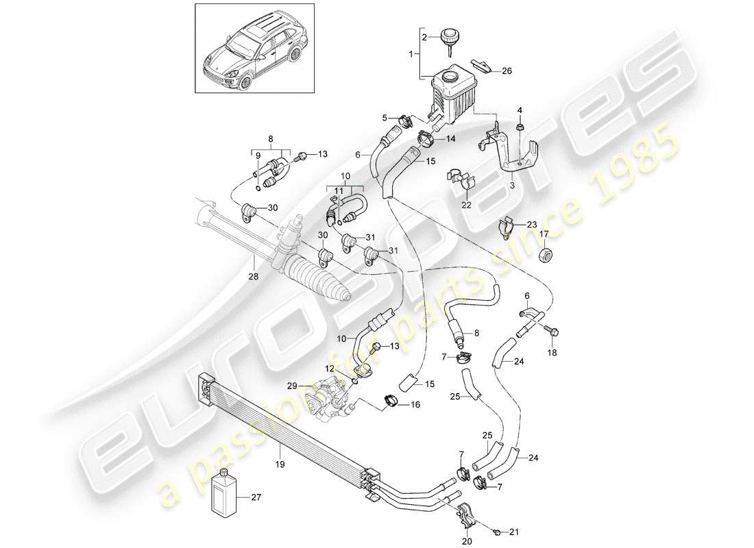 Porsche Cayenne E2 (2018) DIRECTION ASSISTÉE Diagramme de pièce