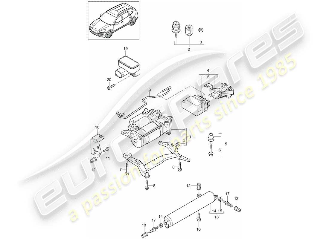 Porsche Cayenne E2 (2018) système d'auto-nivellement Diagramme de pièce