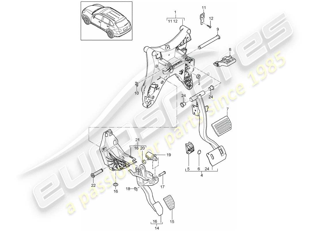 Porsche Cayenne E2 (2018) Pédales Schéma des pièces