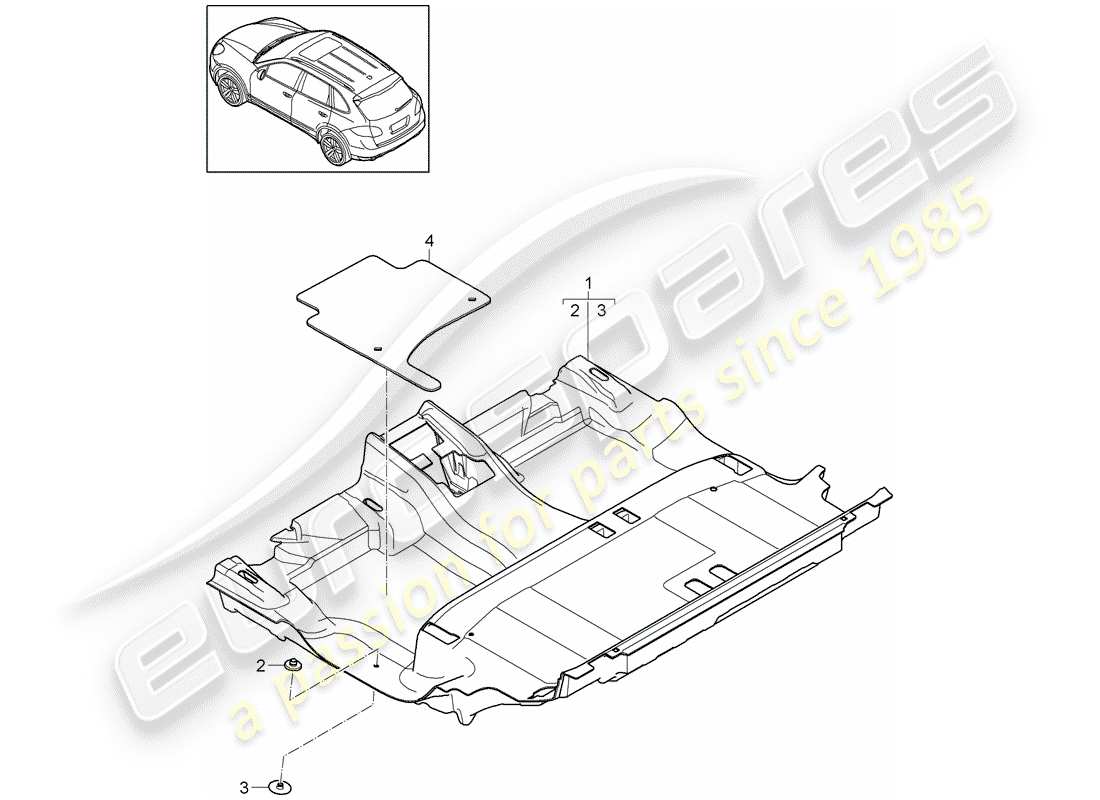 Porsche Cayenne E2 (2018) revêtement de sol Diagramme de pièce