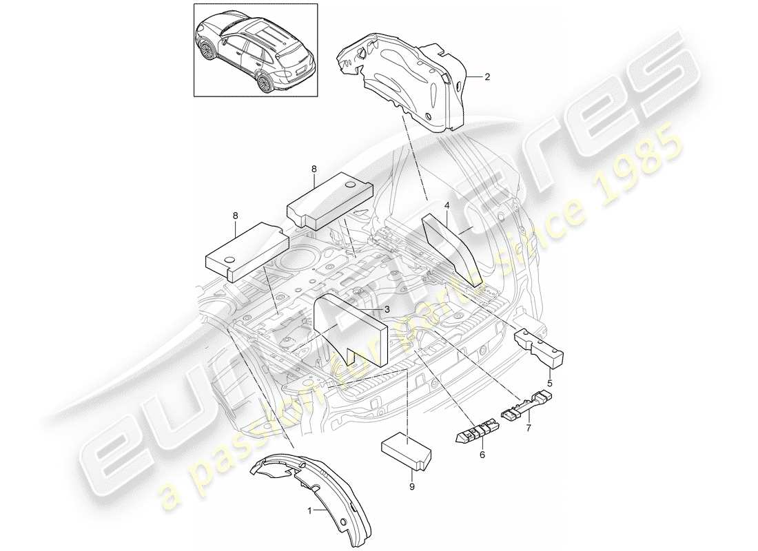 Porsche Cayenne E2 (2018) absorbeur de bruit Diagramme de pièce