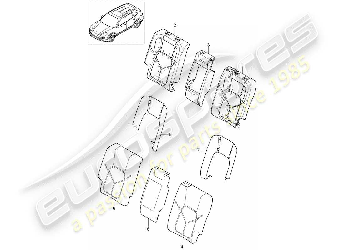 Porsche Cayenne E2 (2018) dossier de banquette arrière Diagramme de pièce