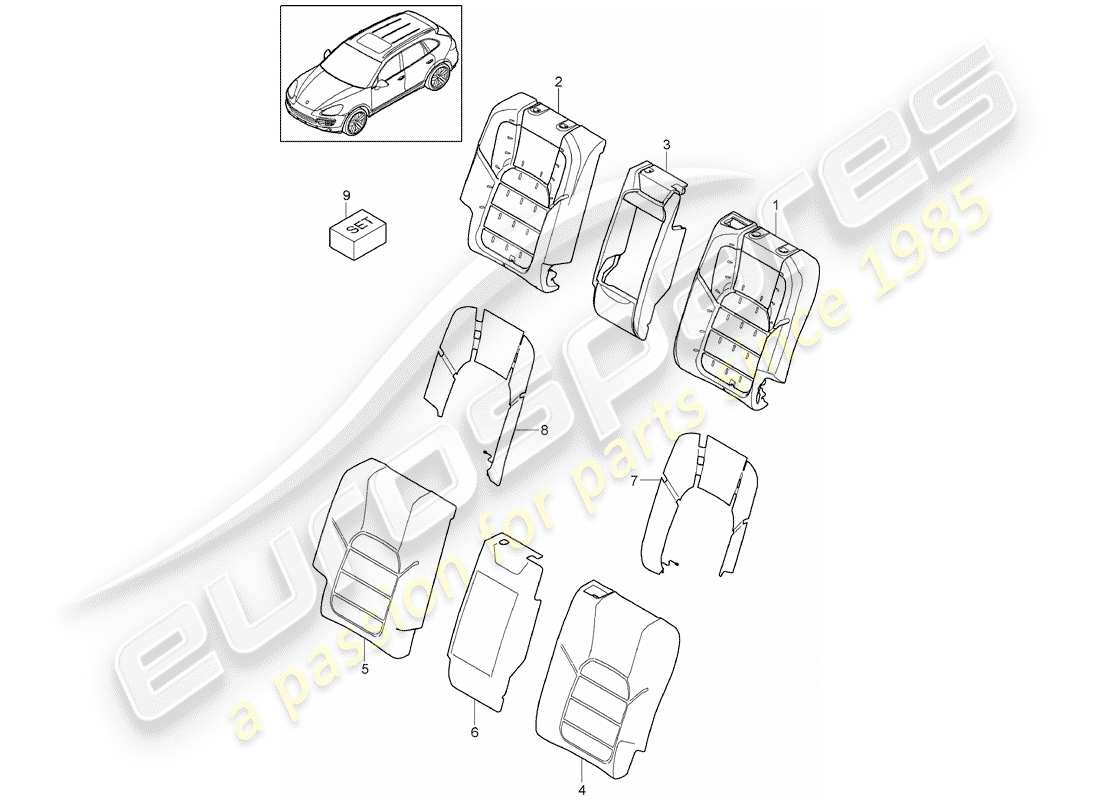 Porsche Cayenne E2 (2018) dossier de banquette arrière Diagramme de pièce