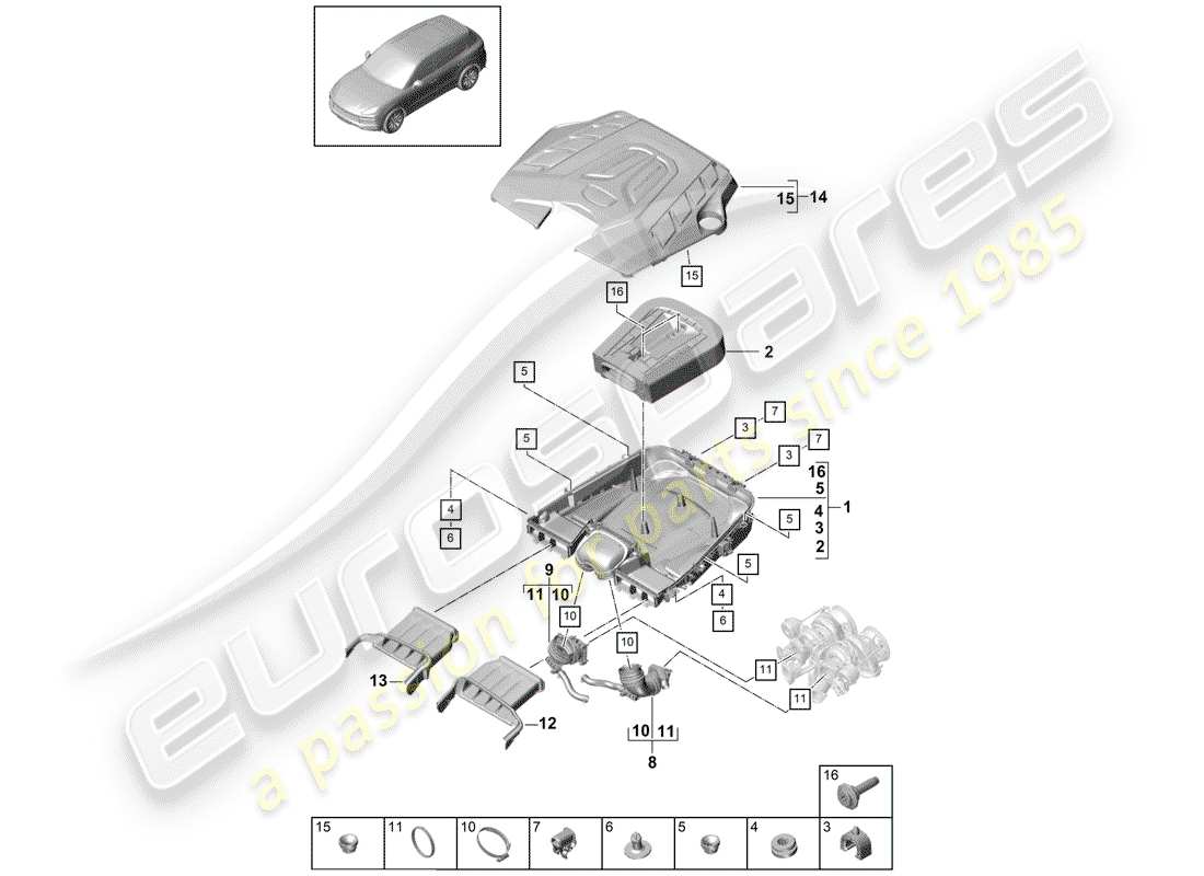Porsche Cayenne E3 (2018) filtre à air avec connexion Schéma des pièces