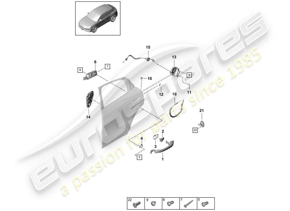 Porsche Cayenne E3 (2018) poignée de porte, extérieure Schéma des pièces