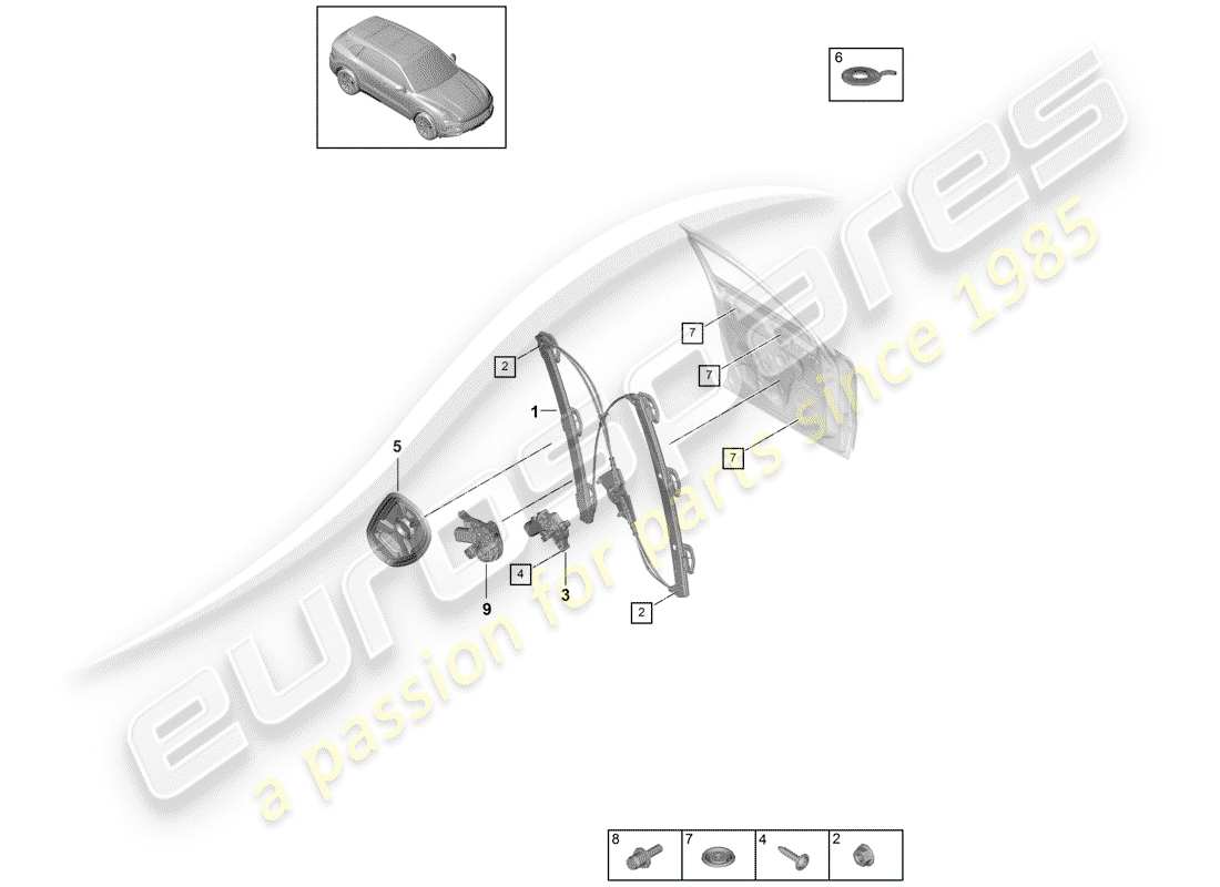 Porsche Cayenne E3 (2018) Régulateur de fenêtre Schéma des pièces