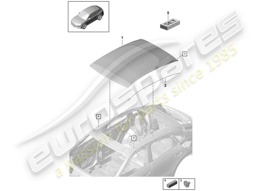 Porsche Cayenne E3 (2018) toit en verre Schéma des pièces