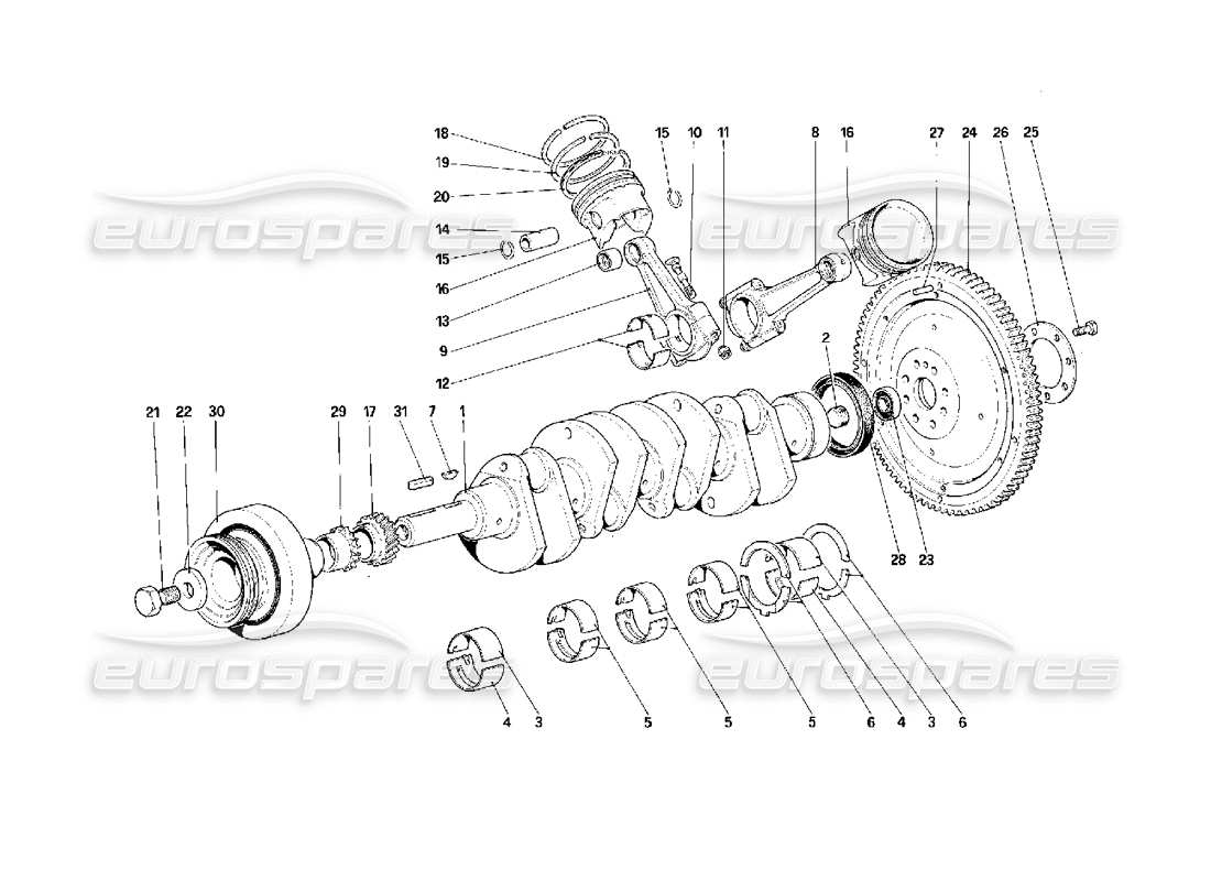 Ferrari F40 Arbre de transmission - Bielles et pistons - Volant moteur Schéma des pièces