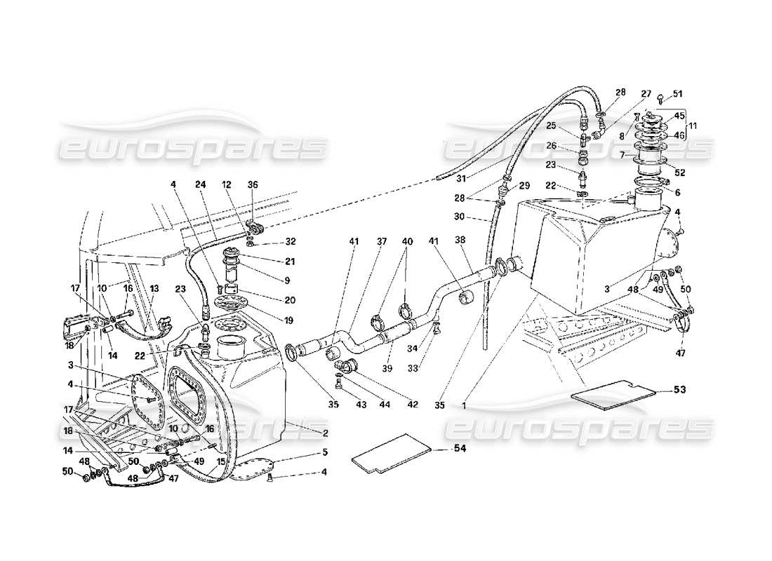 Ferrari F40 Réservoirs et système de ventilation d'essence - Pas pour les États-Unis - Schéma des pièces