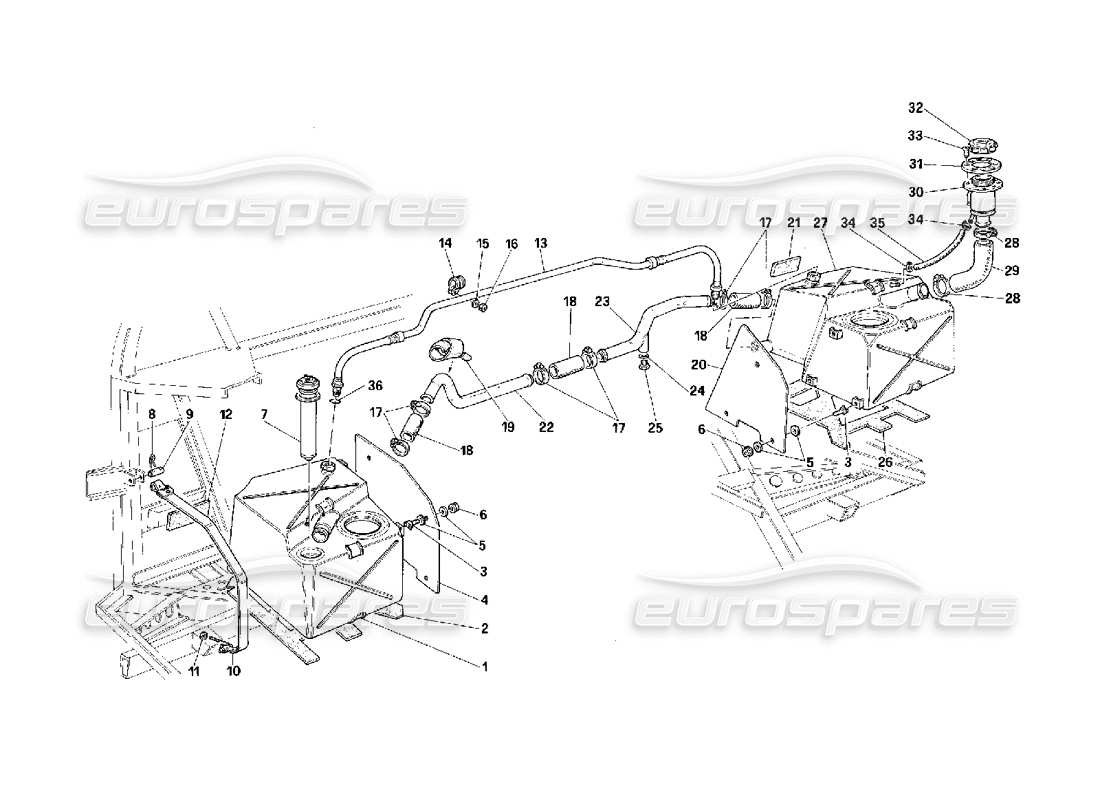 Ferrari F40 Réservoirs et système de ventilation d'essence - Valide pour les États-Unis - Schéma des pièces
