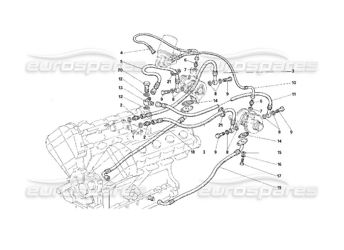 Ferrari F40 Système de lubrification et de refroidissement en suralimentation - Pas pour les voitures avec catalyseur - Schéma des pièces