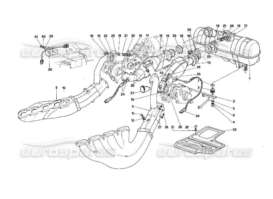 Ferrari F40 Système d'échappement - Valable pour les voitures avec catalyseur - Schéma des pièces