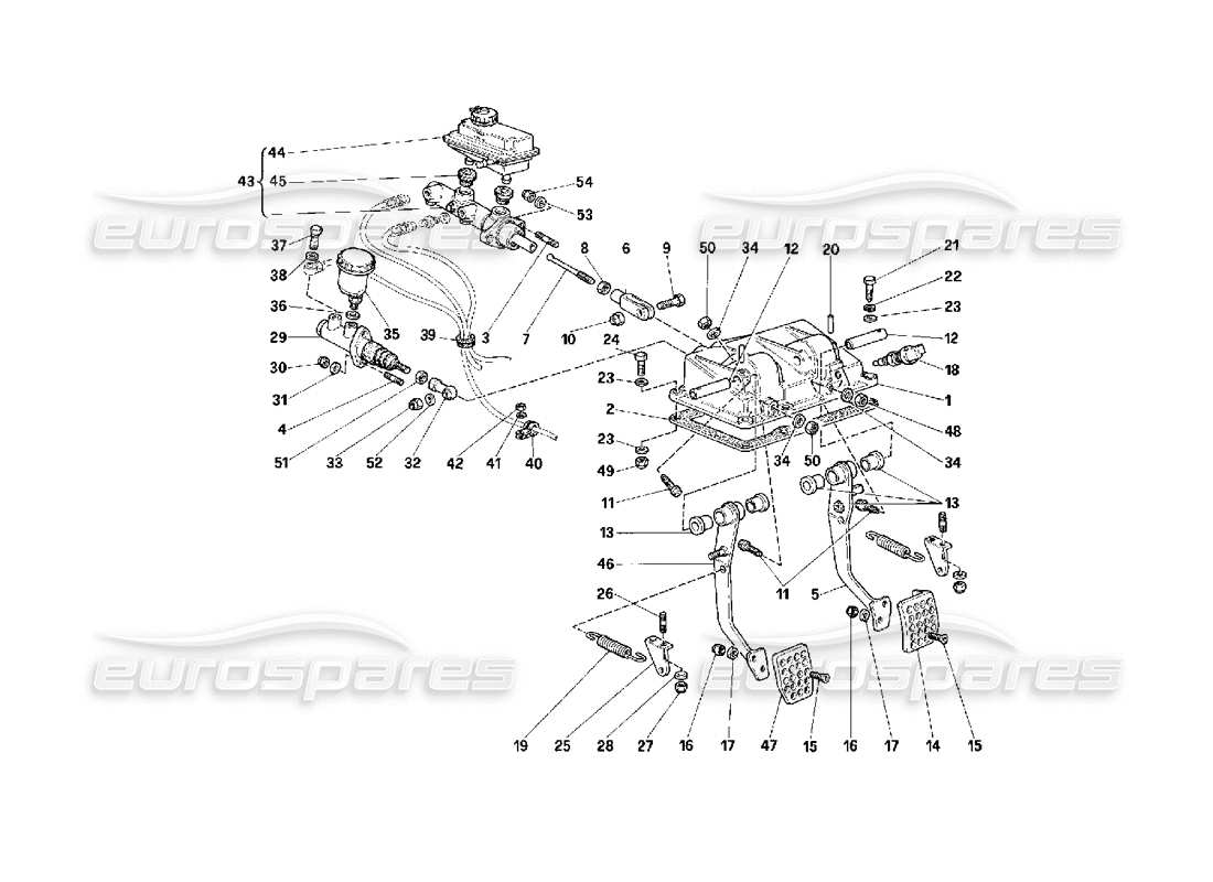 Ferrari F40 Pédales de commande de freins et d’embrayage Diagramme de pièce