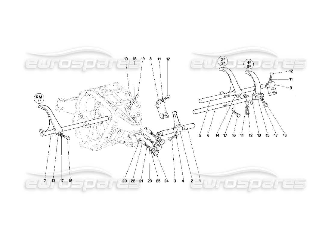 Ferrari F40 Commandes intérieures de la boîte de vitesses Diagramme de pièce
