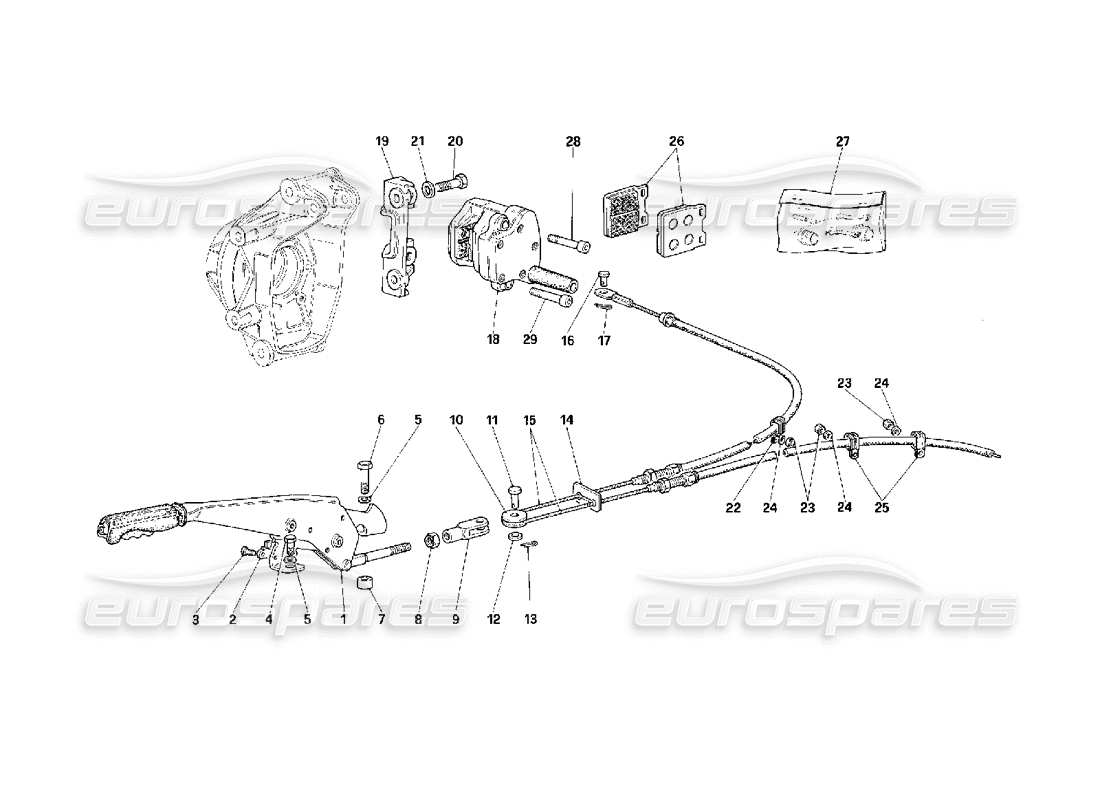 Ferrari F40 Commande de frein à main et étrier Diagramme de pièce