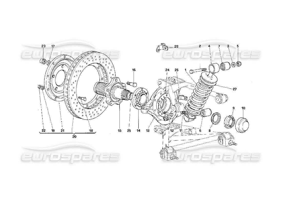 Ferrari F40 Suspension avant - Amortisseur et disque de frein Diagramme de pièce