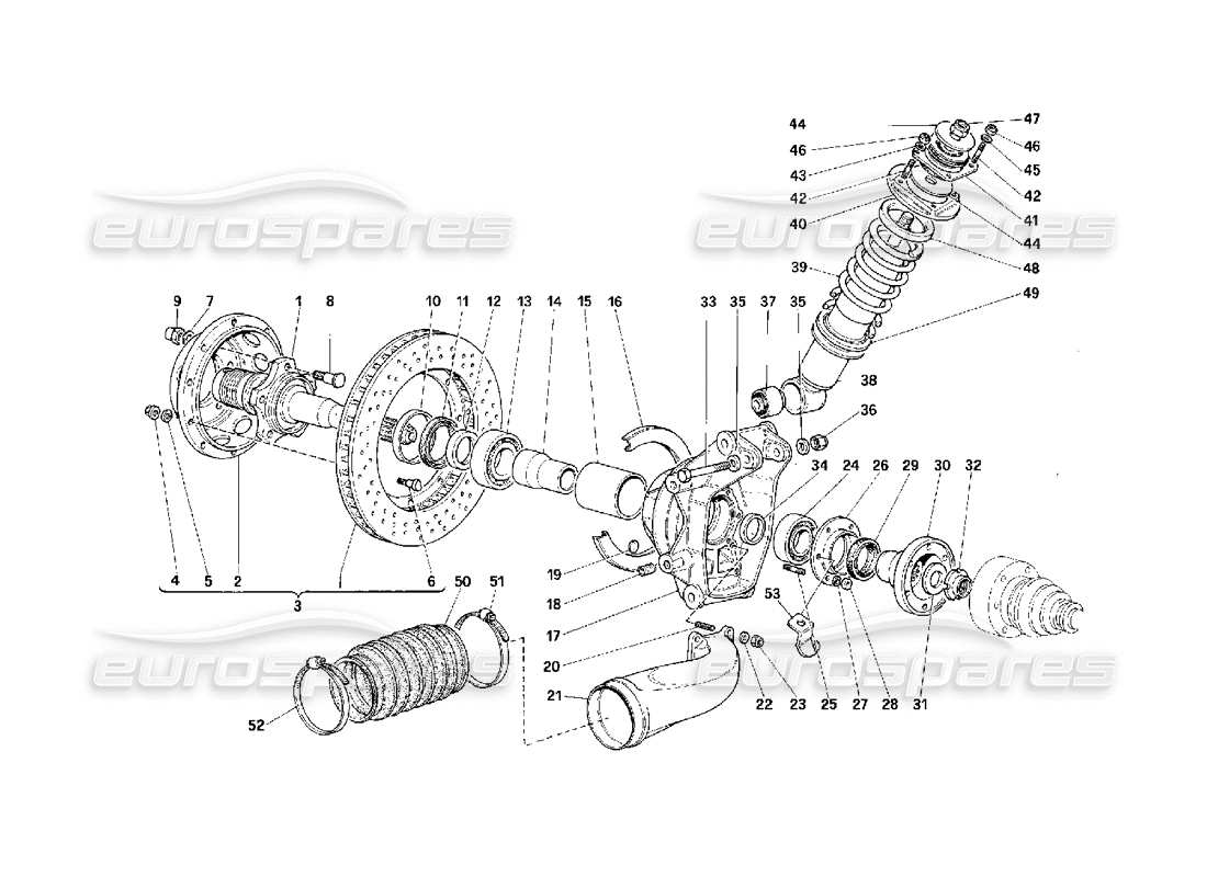 Ferrari F40 Suspension arrière - Amortisseur et disque de frein Diagramme de pièce