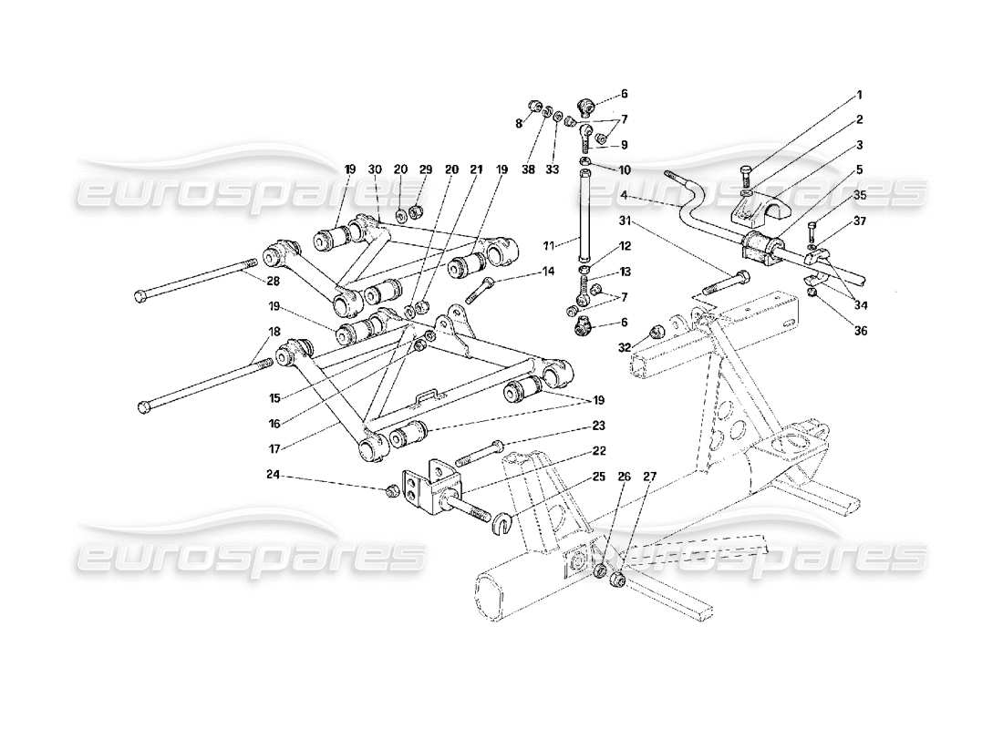 Ferrari F40 Suspension arrière - Leviers Diagramme de pièce