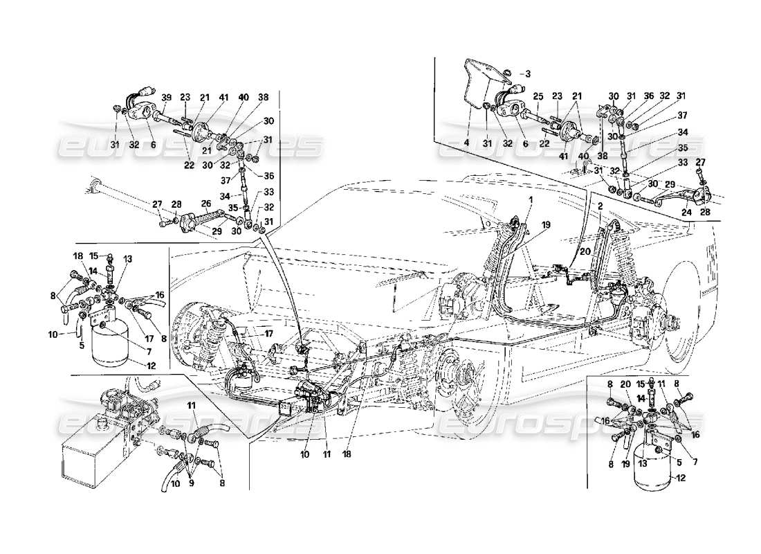 Ferrari F40 Schéma des pièces des systèmes de levage (pour voitures équipées)