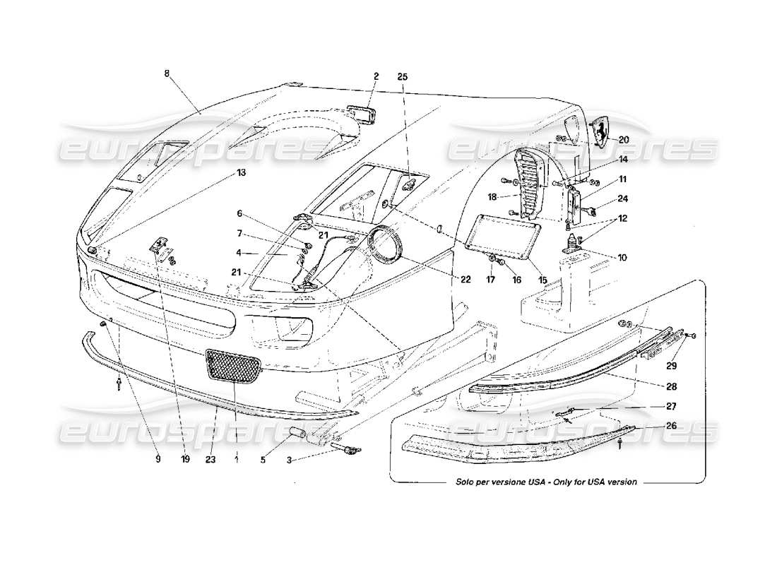Ferrari F40 Capot avant Diagramme de pièce
