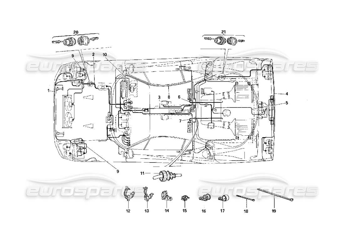 Ferrari F40 Système électrique - Valide pour les États-Unis - Schéma des pièces