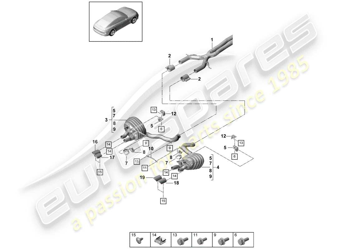 Porsche Panamera 971 (2017) Système d'échappement Schéma des pièces