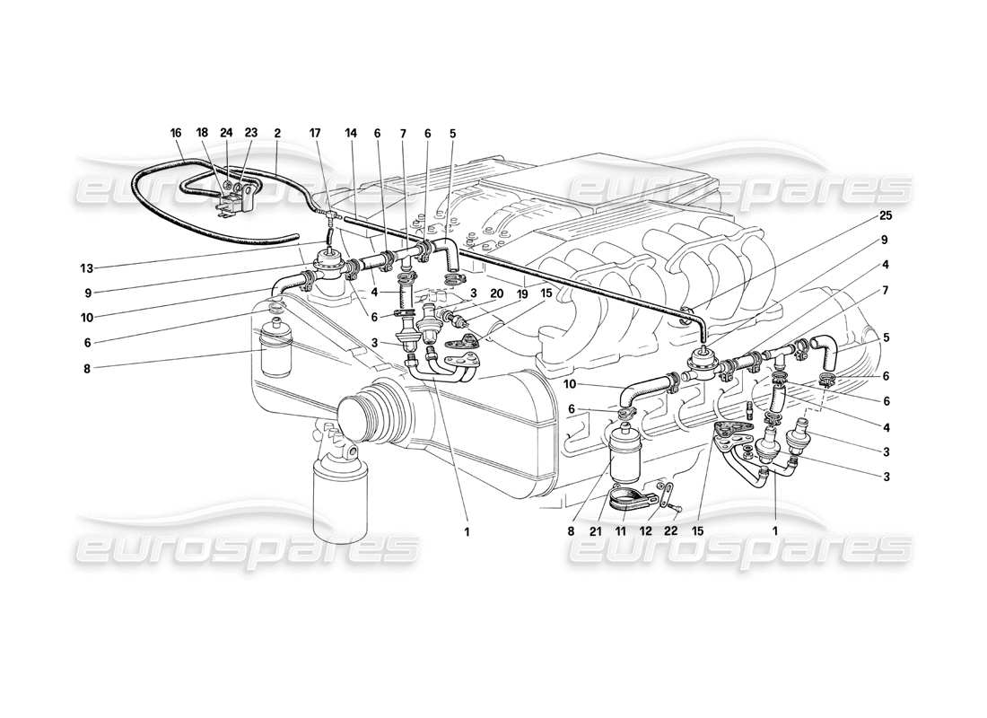 Ferrari Testarossa (1990) Schéma des pièces d'injection d'air et de conduites (pour CH87 et Cat)