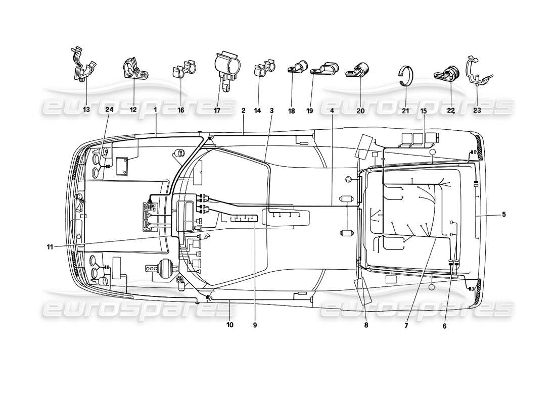Ferrari Testarossa (1990) Système électrique Schéma des pièces