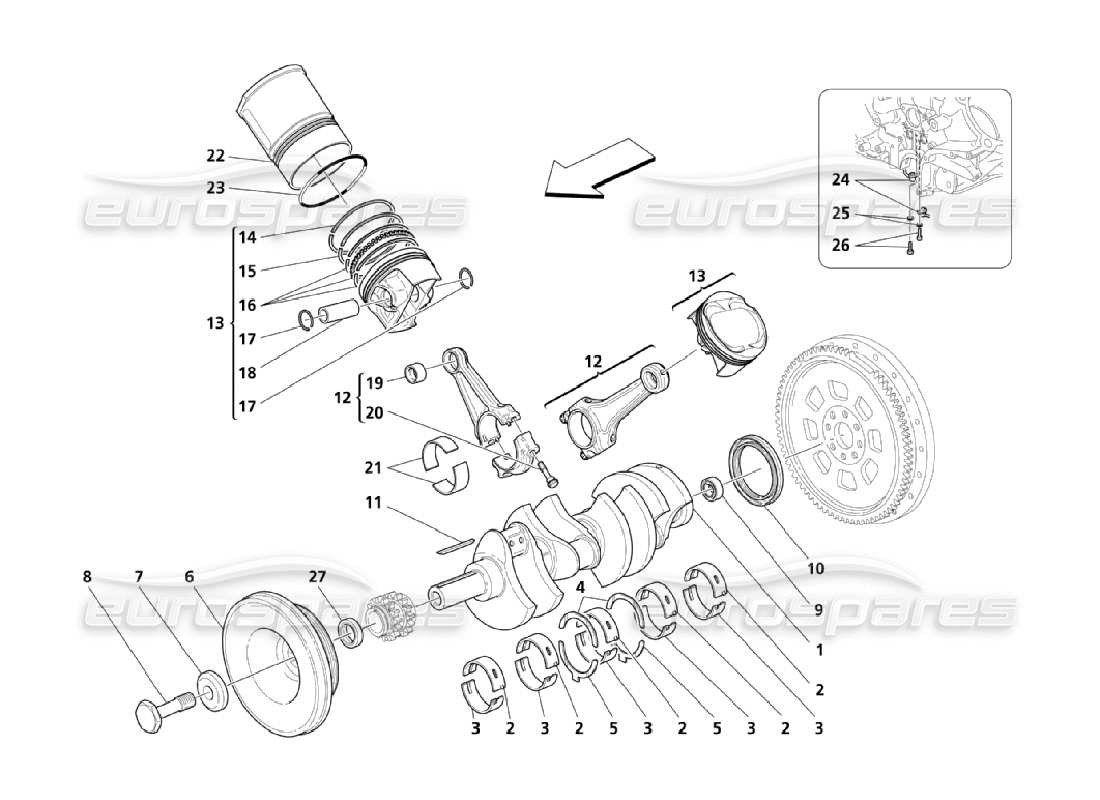 Maserati QTP. (2006) 4.2 mécanisme à manivelle Schéma des pièces