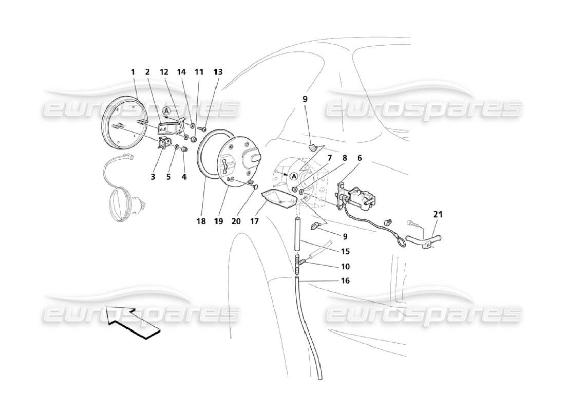 Maserati QTP. (2006) 4.2 Trappe de carburant et commandes Schéma des pièces