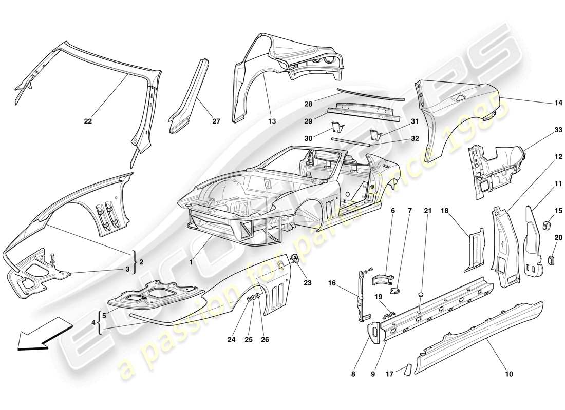 Ferrari 575 Superamerica Carrosserie - Garnitures extérieures Diagramme de pièce