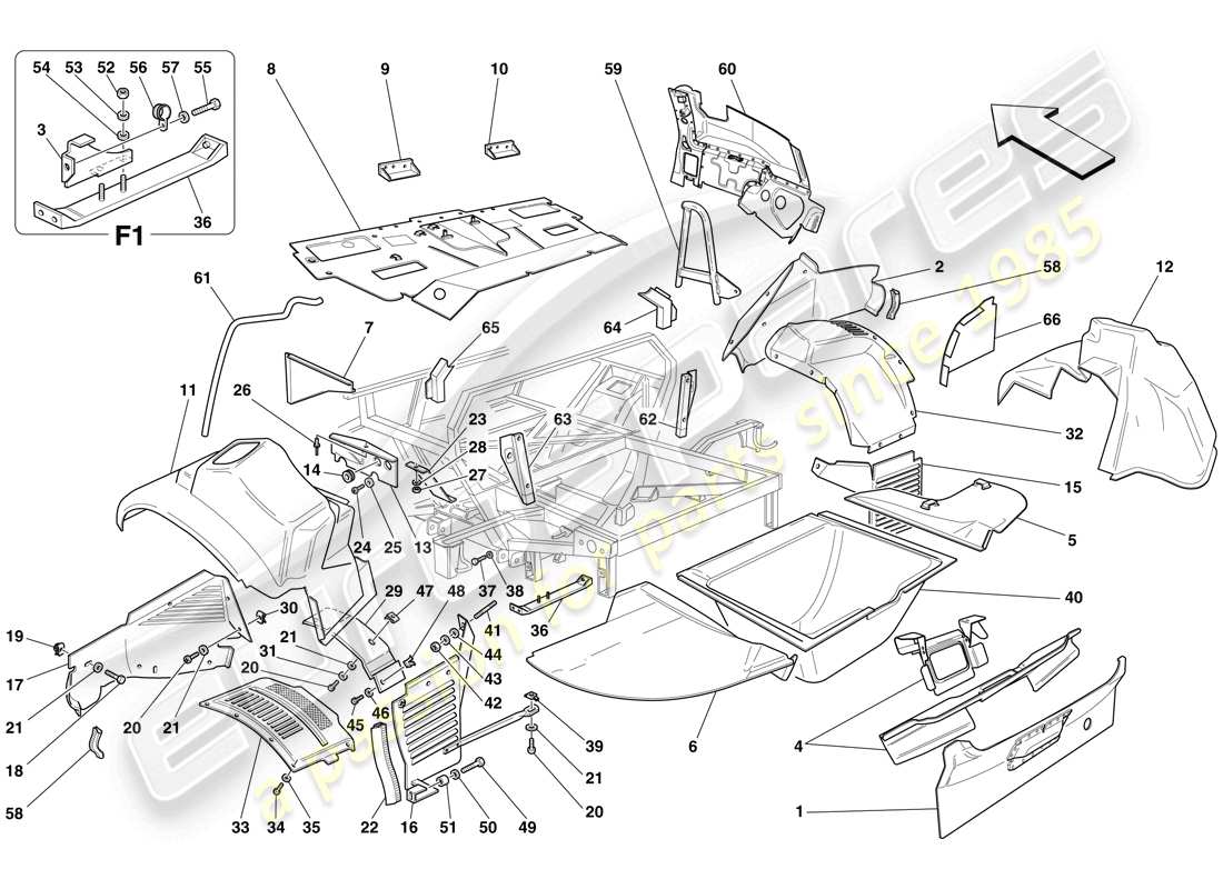 Ferrari 575 Superamerica Structures et composants arrière Diagramme de pièce