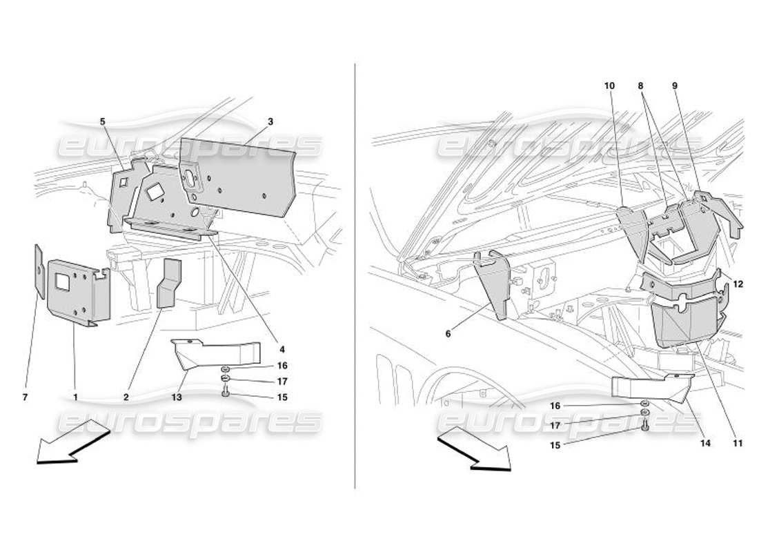 Ferrari 575 Superamerica Isolations ignifuges du compartiment moteur - Pas pour GD - Schéma des pièces