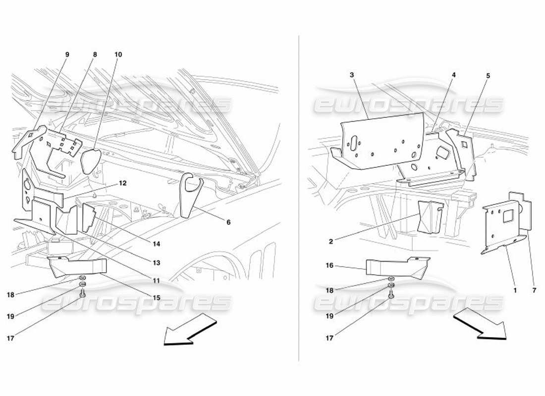 Ferrari 575 Superamerica Isolations ignifuges du compartiment moteur - Valable pour GD - Schéma des pièces