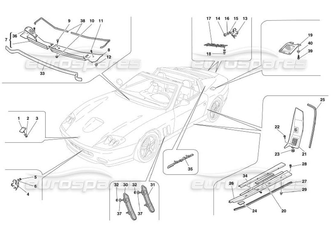 Ferrari 575 Superamerica Finitions extérieures Diagramme de pièce